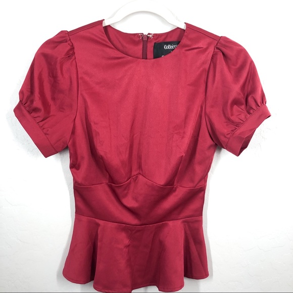 COLLECTIF X MODCLOTH Pinup Peplum Top Burgundy 6 - Picture 4 of 10